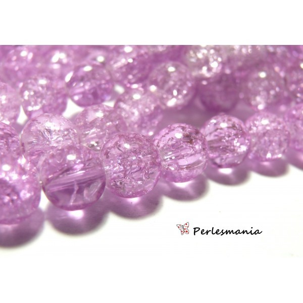 Fournitures bijoux: 1 fil d'environ 90 perles de verre craquelé 2G5310 Lilas 10mm - Photo n°1