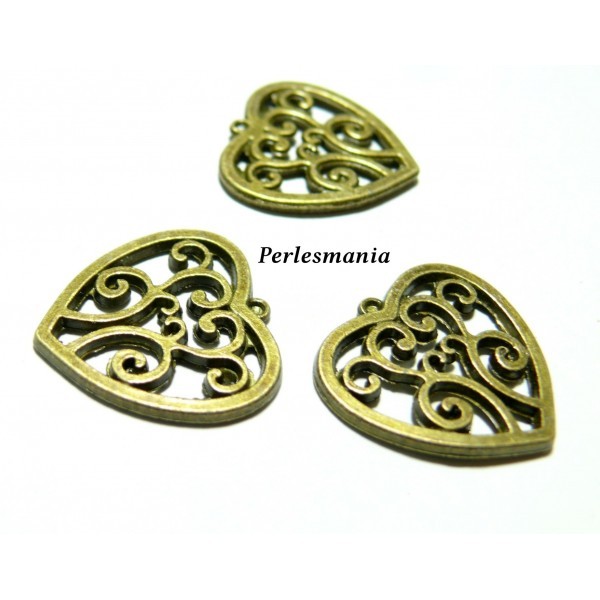 10 pendentifs connecteur coeur Bronze arabesque 2D4710 - Photo n°1