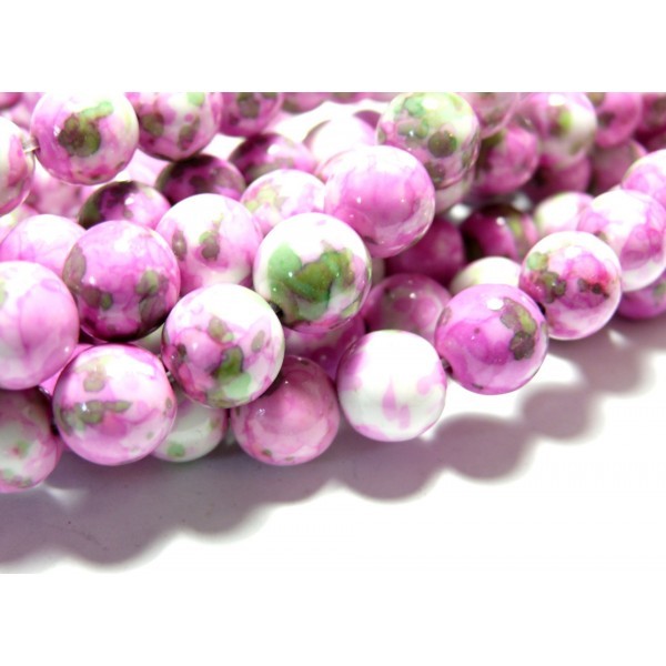 Perles pour bijox: 1 fil d'environ 66 perles pierres teintées vert rose 6mm - Photo n°1