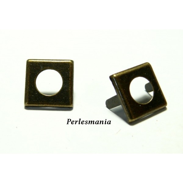 Fournitures bijoux: Lot de 10 clous Carré Bronze 14mm pour customisation - Photo n°1
