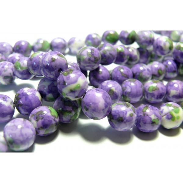 Perles pour bijoux: 10 perles pierres teintées vert violet 10mm - Photo n°1