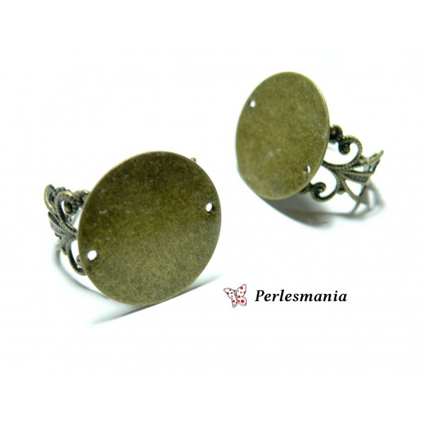 10 Support de bague anneau dentelle plateau plat 20mm couleur Bronze - Photo n°1
