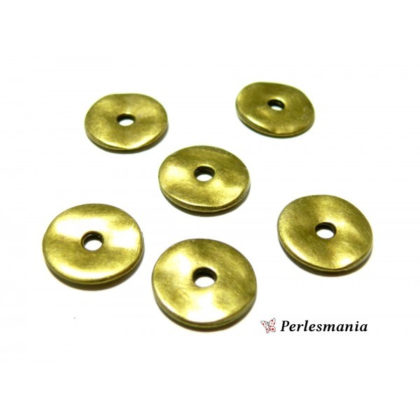 10 perles intercalaires plates martelées 15mm métal couleur Bronze 2Y8630 - Photo n°1