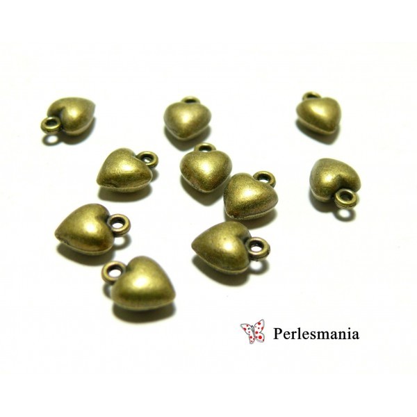 10 pendentifs petits coeurs 3D ref 45 Bronze fournitures pour bijoux - Photo n°1