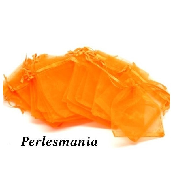 10 très grandes pochettes organza orange ( 12 par 10 cm ) P108 - Photo n°1