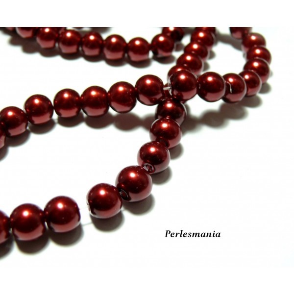 Offre spéciale : 1 fil environ 110 perles de verre nacre rouge burgundy 8mm P86 - Photo n°1