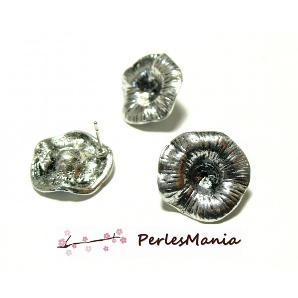 Fournitures bijoux: 1 paire de boucle d'oreille Puce fleur d'Arum Vieil argent - Photo n°1