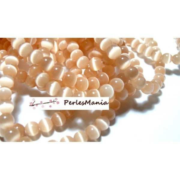 10 Perles Oeil de chat rose pêche 6mm 2Z5313 perles pour création de bijoux - Photo n°1