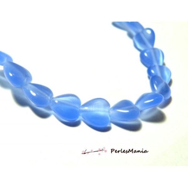 10 Perles Oeil de chat forme coeur Bleu 8mm 2Z5107 perles pour création de bijoux - Photo n°1