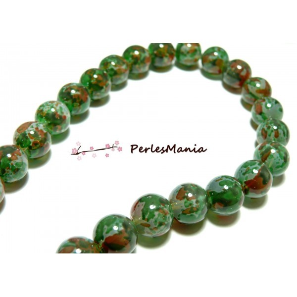 10 perles de verre multicolores vertes 12mm PR02606 scrapbooking pour bijoux - Photo n°1