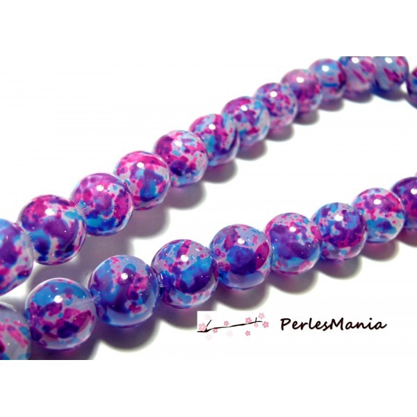 10 perles de verre multicolores violet 12mm PR02601 scrapbooking pour bijoux - Photo n°1