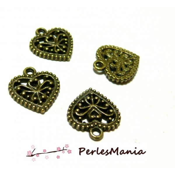 10 pendentifs coeur picots travailés Bronze P13164 breloques pour bijoux - Photo n°1