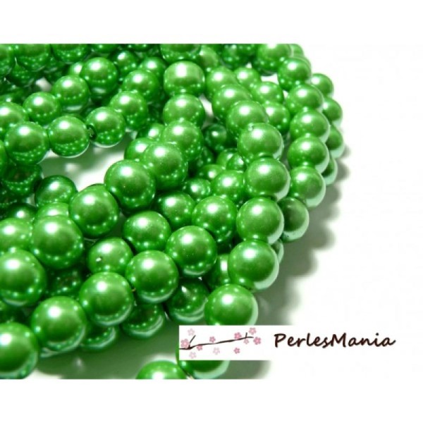 25 Perles de verre nacré VERT 10mm 2G5219 fournitures pour bijoux - Photo n°1