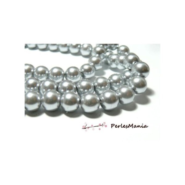 1 Fil d'environ 85 perles de verre nacré GRIS 10mm PB97 - Photo n°1