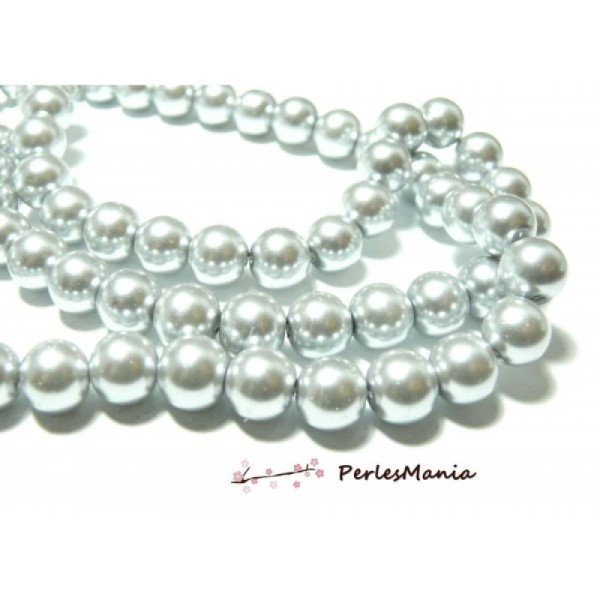 1 Fil d'environ 110 perles de verre nacré GRIS ARGENTES 8mm PB18 - Photo n°1