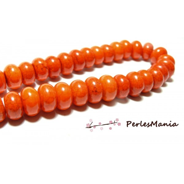 Perles pour bijoux: 4 Rondelles 8 par 12mm Magnésite Orange - Photo n°1