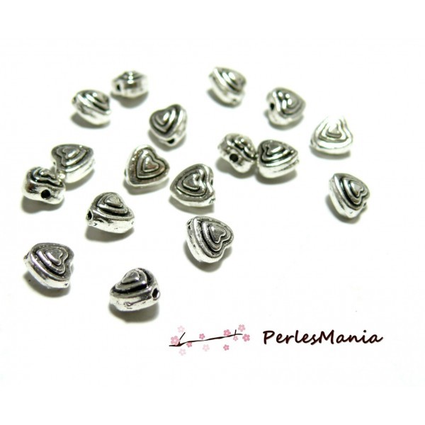 10 perles plates intercalaire Coeur BIFACE 2B2252 Vieil argent PM - Photo n°1