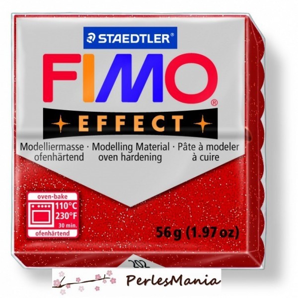 1 pain 56g pate polymère FIMO EFFECT ROUGE PAILLETTE 8020-202 - Photo n°1