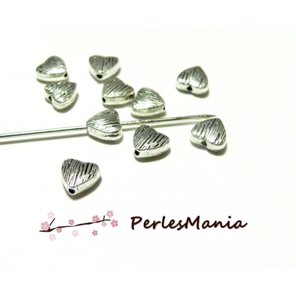 20 perles intercalaire coeur Stries ARGENT PLATINE 8mm ref 2Y4415 - Photo n°1