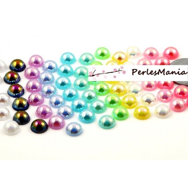 200 cabochons demi perle nacré fond plat multicolores Nail Art 4mm - Photo n°1