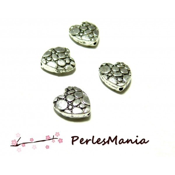 10 perles intercalaire Coeur carapace 2B3566 VIEIL ARGENT - Photo n°1