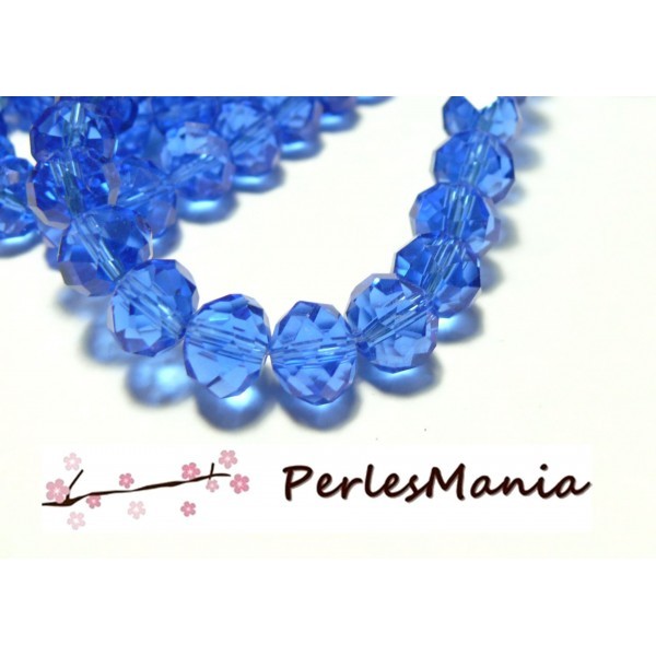 1 fil d'environ 70 perles à facettes rondelles en verre 8x10mm Bleu Saphire 2J1134 - Photo n°1
