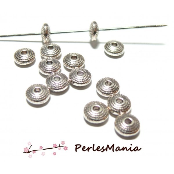 10 perles intercalaire Rondelles Metal H391 VIEIL ARGENT 8mm - Photo n°1