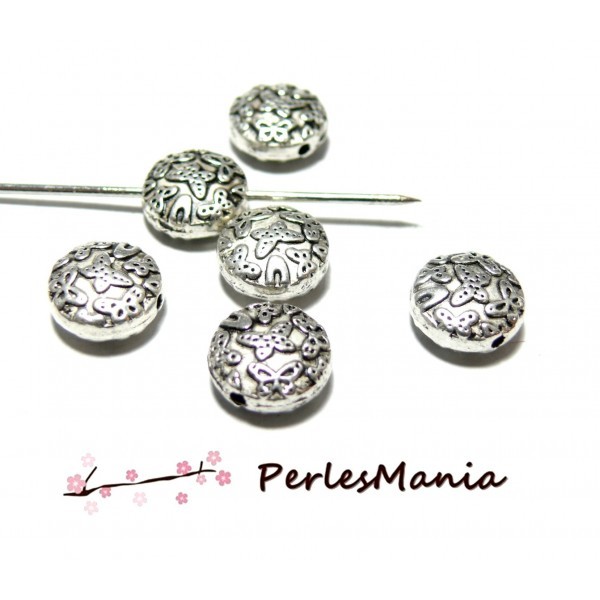 10 pendentifs perles intercalaire rondes et plates PAPILLONS ref 121 VIEIL ARGENT breloques DIY - Photo n°1