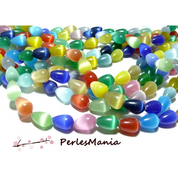 1 fil d'environ 28 perles gouttes 10 par 14MM OEIL de chat multicolore H005 - Photo n°1