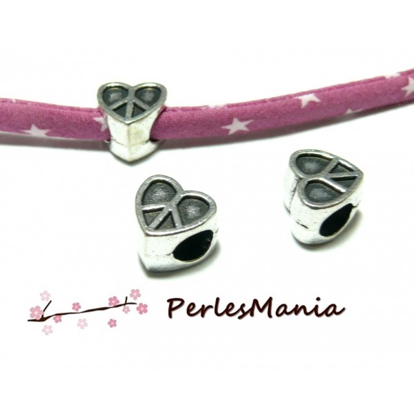 10 pendentifs perles intercalaire LARGE Coeur Peace 10mm P701 VIEIL ARGENT breloques DIY - Photo n°1