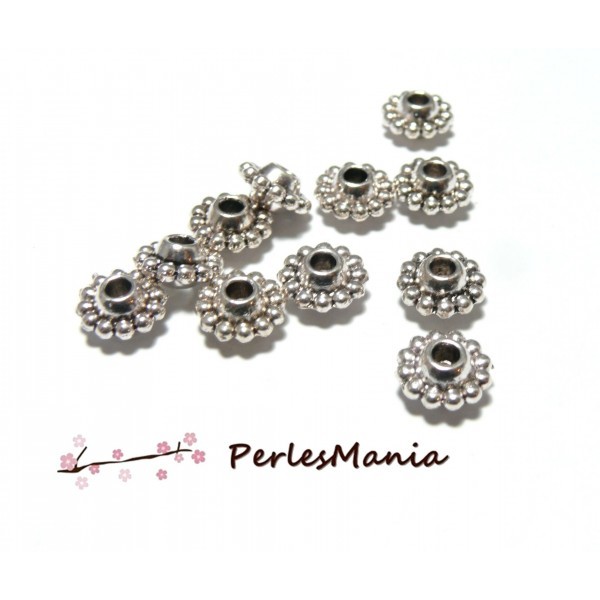 10 pendentifs perles intercalaire style fleur 9mm H736 VIEIL ARGENT breloques DIY - Photo n°1