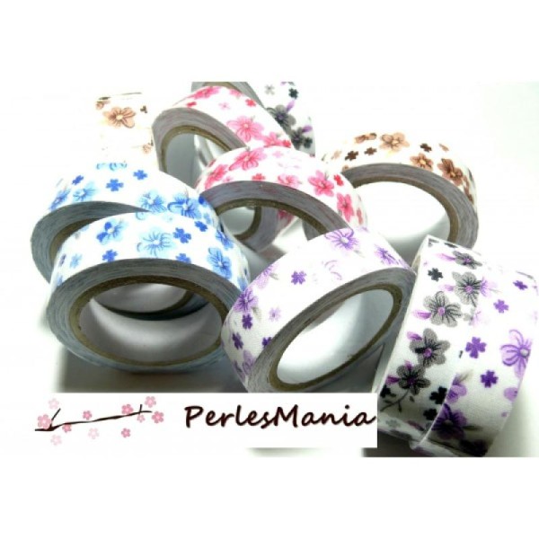 5 Rouleaux de masking tape, ruban adhesif coton FLEURS LIBERTY 15mm H088, DIY - Photo n°1