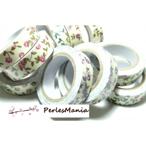 10 Rouleaux de masking tape, ruban adhesif coton FLEURS LIBERTY 15mm H085, DIY - Photo n°1