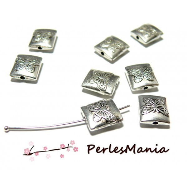 4 pendentifs perles intercalaire Rectangle PAPILLON 10mm ZN29284 VIEIL ARGENT breloques DIY - Photo n°1