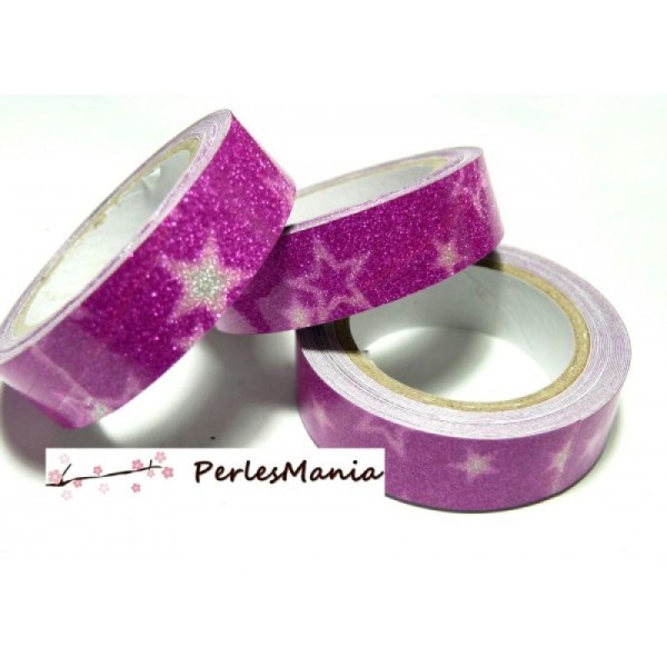 1 Rouleau de masking tape, ruban adhesif coton Paillette ROSE FUSHIA 15mm H079 - Photo n°1