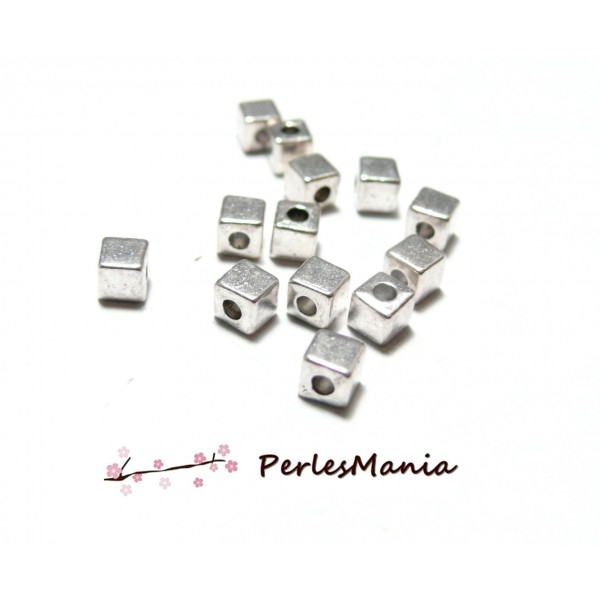 100 perles intercalaire petits cube 4mm P103390 VIEIL ARGENT, DIY - Photo n°1