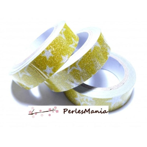 1 Rouleau de masking tape, ruban adhesif coton Paillette JAUNE 15mm H0795, DIY - Photo n°1