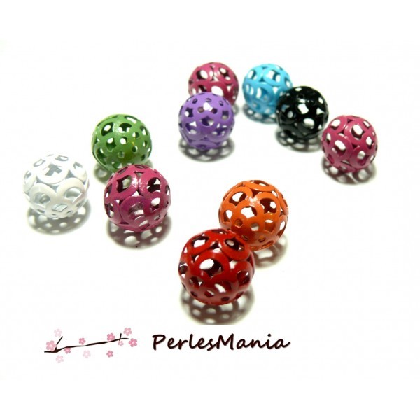 10 pendentifs perles intercalaire Ronds ajourés multicolore 14mm ref166 DIY - Photo n°1