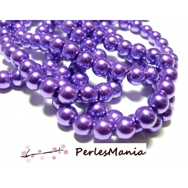 1 fil d'environ 105 perles de verre effet Nacre 8mm Violet Indigo HA36, DIY - Photo n°1