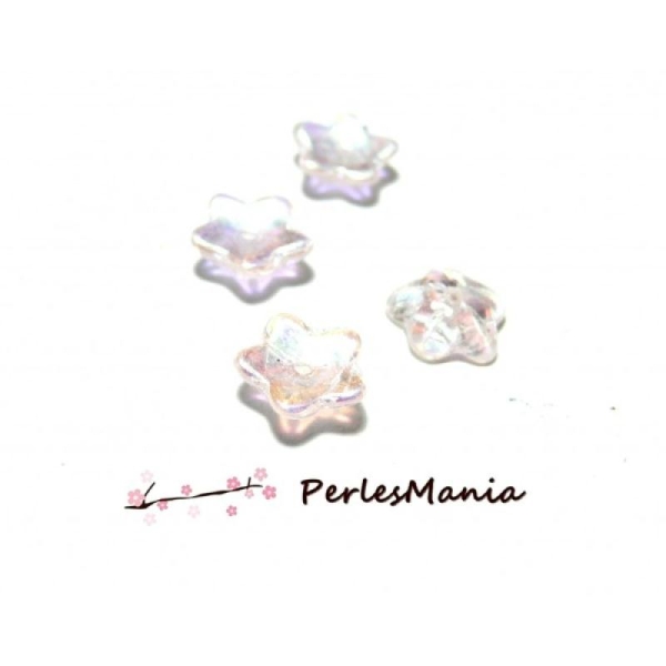 10 Perles en forme de fleur en verre Rose pale irisé, 10 par 4 mm, DIY - Photo n°1