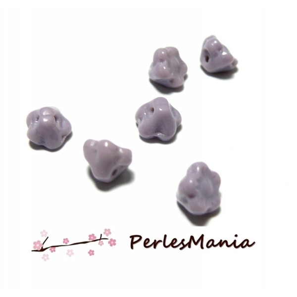 10 perles en forme de fleur en verre Violet parme trou transversale, 7 par 5 mm, DIY - Photo n°1