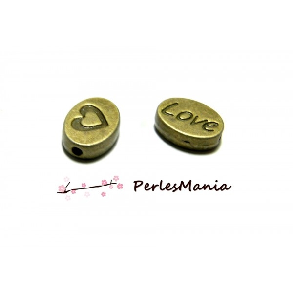10 perles intercalaires 8442 BIFACE Galet Coeur Love 8 par 12mm Bronze, DIY - Photo n°1