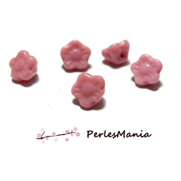 10 perles en forme de fleur en verre ROSE trou transversale, 7 par 5 mm, DIY - Photo n°1