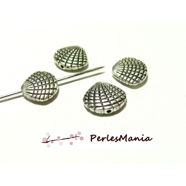 10 pendentif perles intercalaie Coquille BIFACE ref 236 VIEIL ARGENT, DIY - Photo n°1