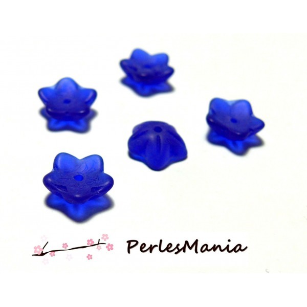 10 perles en forme de fleur en verre Bleu electrique , 10 par 4 mm, DIY - Photo n°1