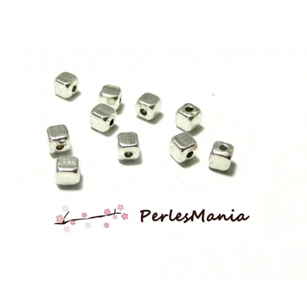 100 perles intercalaire petits cube 3mm H11310 VIEIL ARGENT, DIY - Photo n°1