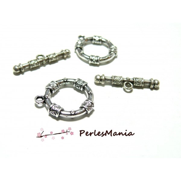 PAX: 20 sets fermoirs T 2D2108 GRAND NEPAL toggle VIEIL ARGENT , DIY - Photo n°1