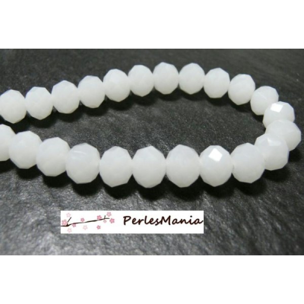10 Perles à facettes rondelles en verre 8x10mm Blanc laiteux 2J1531 - Photo n°1