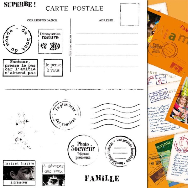 Tampons clear stamp Carte postale - Set de 15 tampons - Photo n°1