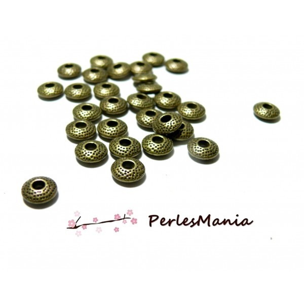 100 perles METAL intercalaires rondes mini picot 8 par 3mm BRONZE, H1111 - Photo n°1